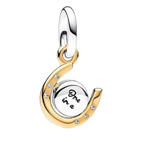 Hạt Vòng Charm Pandora Two Tone Spinning Disc Horseshoe Dangle Charm 762713C01 Màu Vàng Gold C_QP - Trang sức - Vua Hàng Hiệu