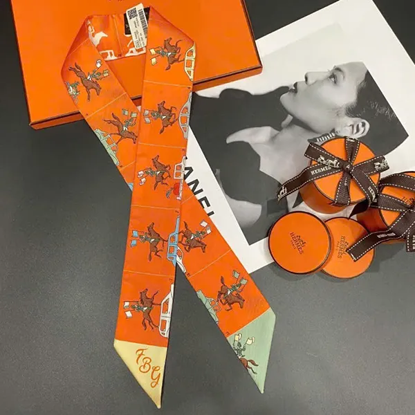 Khăn Lụa Nữ Hermès Parade Twilly Scarf Corail / Vert Amande / Brun Màu Cam N-MHM - Thời trang - Vua Hàng Hiệu