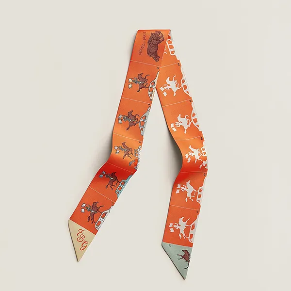Khăn Lụa Nữ Hermès Parade Twilly Scarf Corail / Vert Amande / Brun Màu Cam N-MHM - Thời trang - Vua Hàng Hiệu