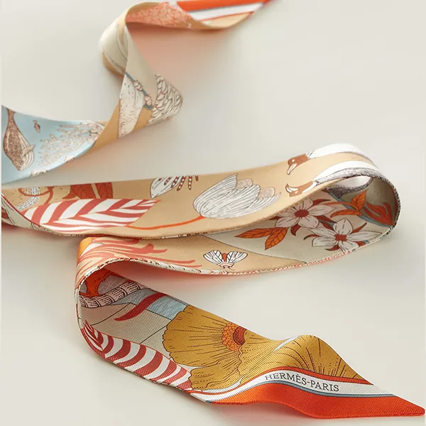 Khăn Lụa Nữ Hermès Precious Paradise Twilly Scarf Beige Doré / Orange / Gris Bleu Màu Be N-MHM - Thời trang - Vua Hàng Hiệu