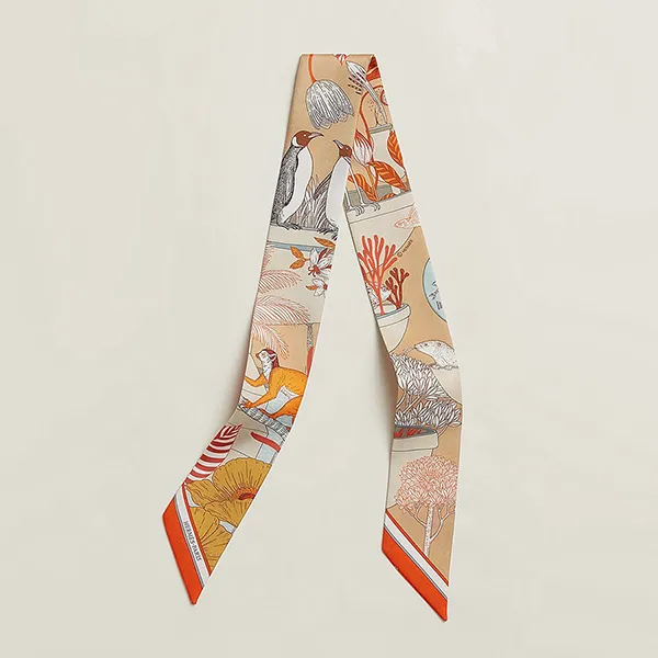 Khăn Lụa Nữ Hermès Precious Paradise Twilly Scarf Beige Doré / Orange / Gris Bleu Màu Be N-MHM - Thời trang - Vua Hàng Hiệu