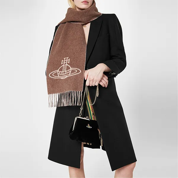 Khăn Quàng Cổ Vivienne Westwood Orb-Logo Wool Scarf Double-Sided Hai Mặt Màu Nâu/Be - Thời trang - Vua Hàng Hiệu