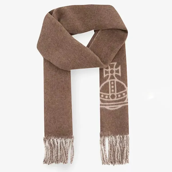 Khăn Quàng Cổ Vivienne Westwood Orb-Logo Wool Scarf Double-Sided Hai Mặt Màu Nâu/Be - Thời trang - Vua Hàng Hiệu