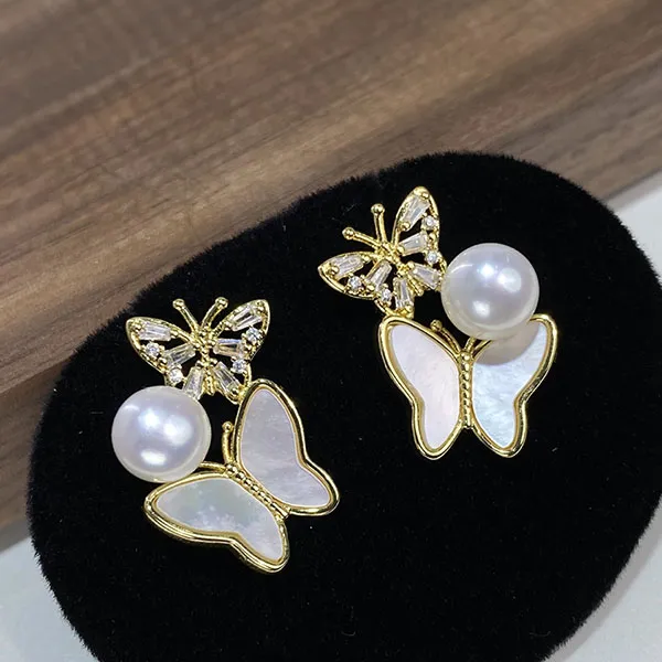 Khuyên Tai Nữ Kya Jewel Dancing Pearl Butterfly PE32 Màu Vàng Trắng