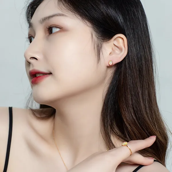 Khuyên Tai Nữ LiLi Jewelry Đính Đá Opal Hình Quả Trứng LILI_738399 Màu Vàng Hồng - Trang sức - Vua Hàng Hiệu