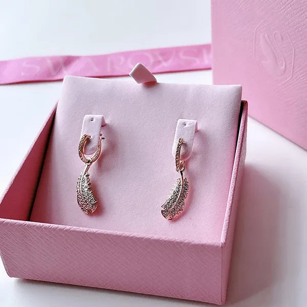 Khuyên Tai Nữ Swarovski Idyllia Drop Earrings Feather White, Rose Gold Tone Plated 5663486 Màu Trắng/ Vàng Hồng - Trang sức - Vua Hàng Hiệu