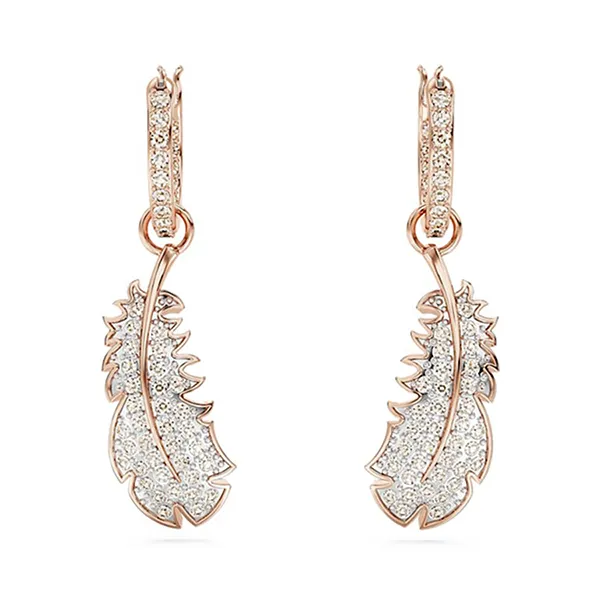 Khuyên Tai Nữ Swarovski Idyllia Drop Earrings Feather White, Rose Gold Tone Plated 5663486 Màu Trắng/ Vàng Hồng - Trang sức - Vua Hàng Hiệu