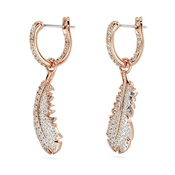Khuyên Tai Nữ Swarovski Idyllia Drop Earrings Feather White, Rose Gold Tone Plated 5663486 Màu Trắng/ Vàng Hồng - Trang sức - Vua Hàng Hiệu