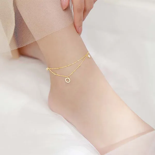 Lắc Chân Nữ Lili Jewelry 2 Tầng Đính Đá CZ Cao Cấp Eirlys LILI_919288 Màu Vàng - Trang sức - Vua Hàng Hiệu