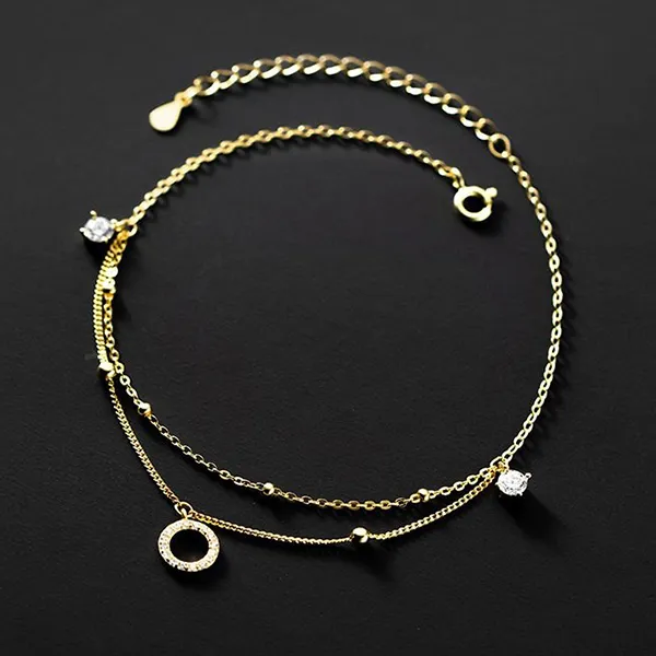 Lắc Chân Nữ Lili Jewelry 2 Tầng Đính Đá CZ Cao Cấp Eirlys LILI_919288 Màu Vàng - Trang sức - Vua Hàng Hiệu