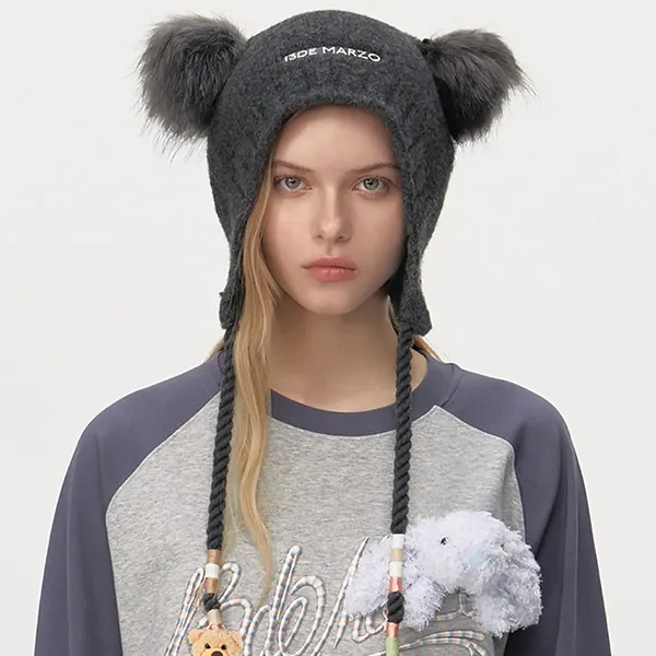 Mũ Len 13 De Marzo Bear Ear Color Lace Beanie Dark Grey Màu Xám Đậm - Mũ nón - Vua Hàng Hiệu