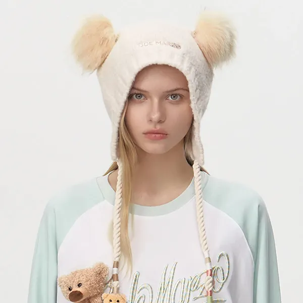 Mũ Len 13 De Marzo Bear Ear Color Lace Beanie White Màu Trắng Kem - Mũ nón - Vua Hàng Hiệu