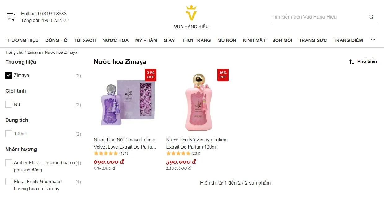 Mua Nước Hoa Zimaya Chính Hãng Tại Vua Hàng Hiệu