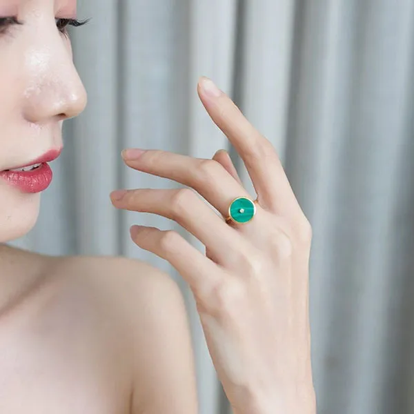 Nhẫn Nữ LiLi Jewelry Mạ Vàng Đính Đá Malachite Khổng Tước LILI_738571 Màu Xanh