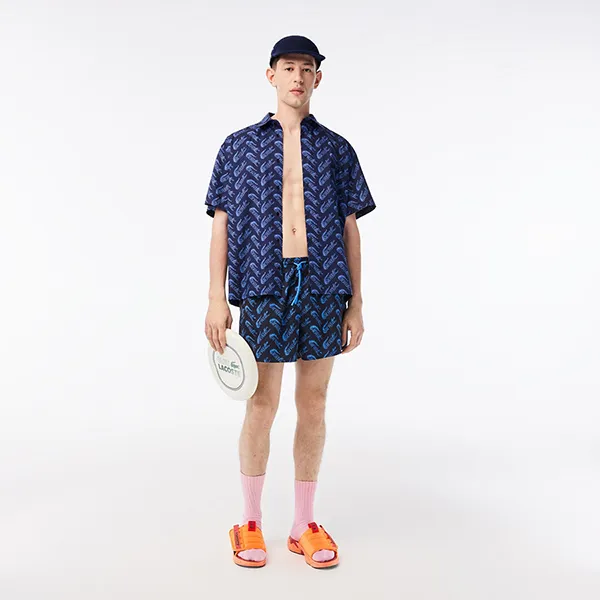 Quần Bơi Nam Lacoste Men's Recycled Polyester Printed Swim Trunks MH5635-F65 Màu Xanh Họa Tiết Size S - Thời trang - Vua Hàng Hiệu