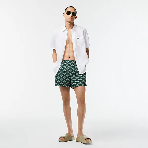 Quần Bơi Nam Lacoste Men's Two-Tone Monogram Print Swimming Trunks MH5641 - YRR Màu Xanh Lá Size S - Thời trang - Vua Hàng Hiệu