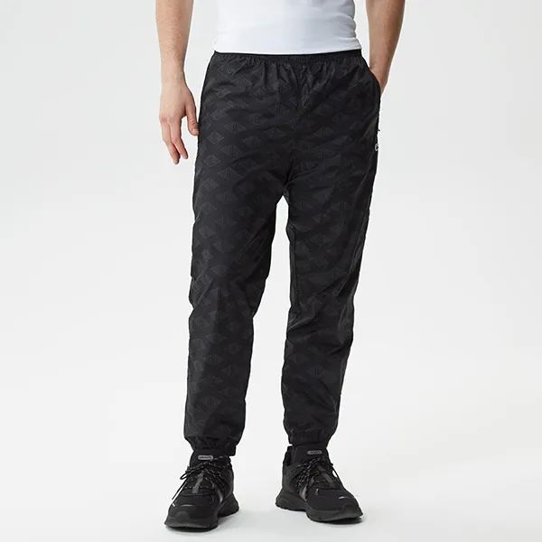 Quần Gió Nam Lacoste Men's Regular Fit Monogram Black Sweatpants XH5451 - 031 Màu Đen Size S