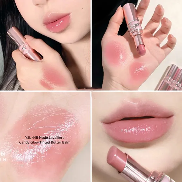 Set 2 Son Dưỡng Yves Saint Laurent YSL Candy Glow (YSL 44B Nude Lavalliere + 1B Pink Sunrise) - Son Môi - Vua Hàng Hiệu