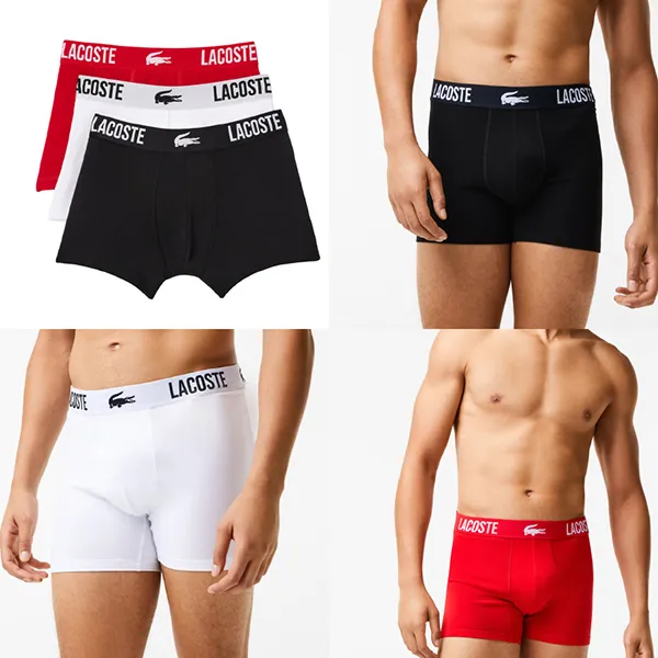 Set 3 Quần Lót Nam Lacoste Men's 3-Pack Tonal Waist Boxer Briefs 6H3412 - TR2 Màu Đen/Đỏ/Trắng Size S - Thời trang - Vua Hàng Hiệu