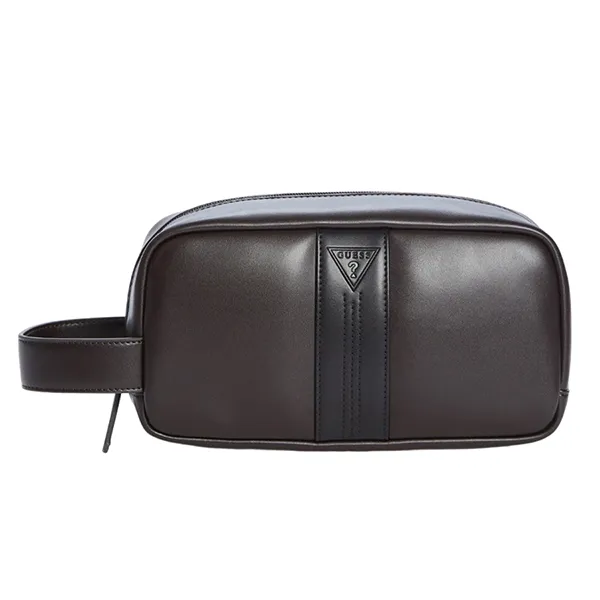 Túi Cầm Tay Nam Guess Faux-Leather Travel Kit Bag SM2886STLG Màu Nâu Đậm