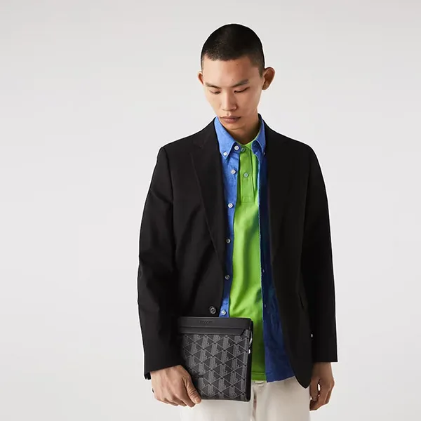 Túi Cầm Tay Nam Lacoste The Blend Zippered Monogram Canvas Clutch L NH3718LX Màu Đen L
