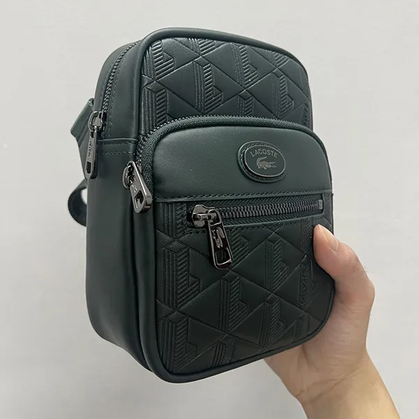 Túi Đeo Chéo Nam Lacoste Men's Crossbody Monogram Print Green NH4399MR Màu Xanh Lá