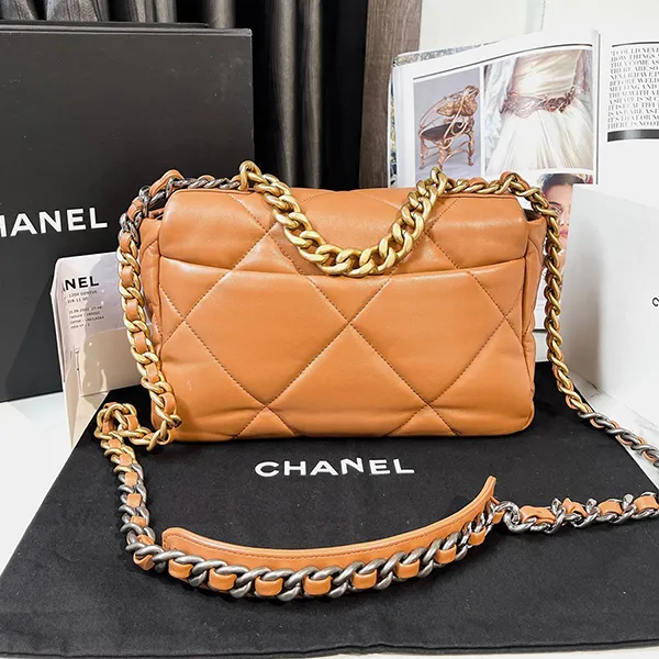 Túi Đeo Chéo Nữ Chanel C19 Large Caramel Leather Way Flap Bag Màu Nâu