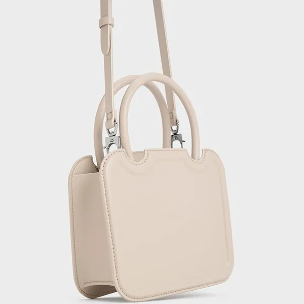 Túi Đeo Chéo Nữ Charles & Keith CNK Perline Sculptural Top Handle Bag Oat CK2-30782303 Màu Be - Túi xách - Vua Hàng Hiệu