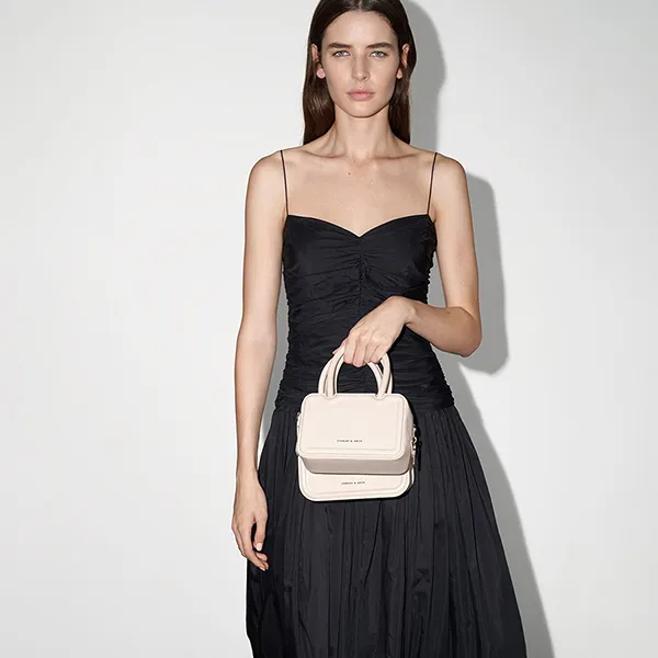 Túi Đeo Chéo Nữ Charles & Keith CNK Perline Sculptural Top Handle Bag Oat CK2-30782303 Màu Be - Túi xách - Vua Hàng Hiệu