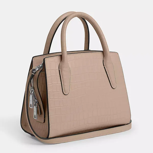 Túi Đeo Chéo Nữ Coach Andrea Carryall Crossbody Bag CR105 Novelty Leather/Silver/Stone Màu Be Đậm