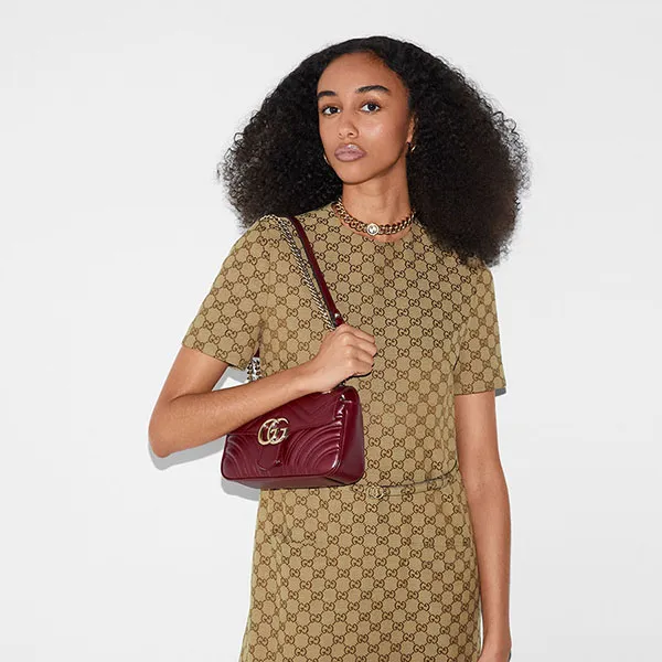 Túi Đeo Chéo Nữ Gucci GG Marmont Mini Shoulder Bag ‎446744 AADPJ 6207 Màu Đỏ Đô N-QL