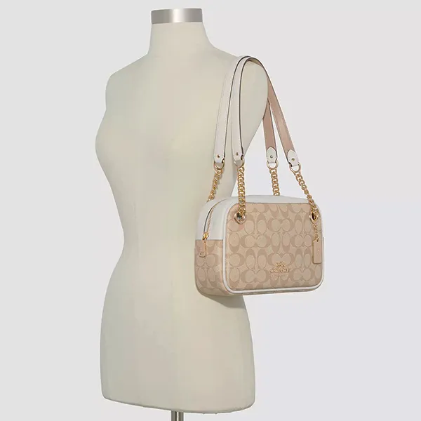 Túi Đeo Vai Nữ Coach Cammie Chain Shoulder Bag In Signature Canvas C8149 Màu Nâu Khaki
