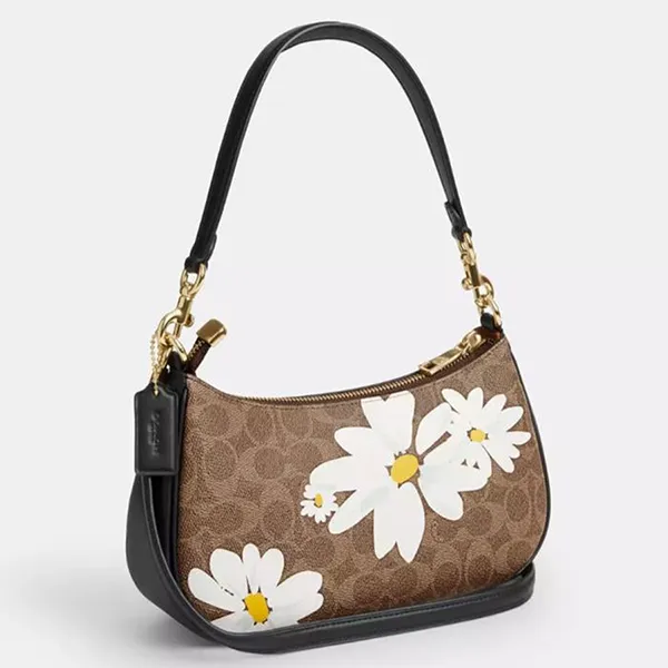 Túi Đeo Vai Nữ Coach Teri Shoulder Bag In Signature Canvas With Floral Print CZ586 Màu Nâu