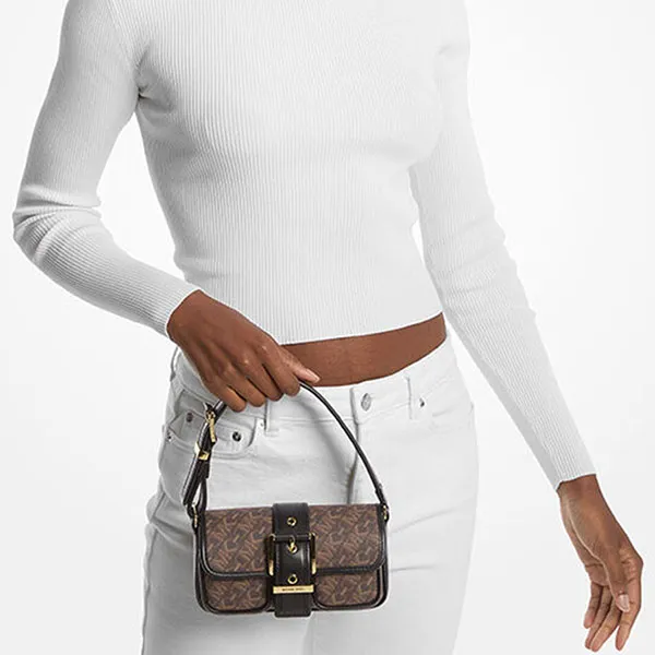 Túi Đeo Vai Nữ Michael Kors MK Colby Extra-Small Empire Signature Logo 32F4GBAU0B Brown/Blk Màu Nâu Đen