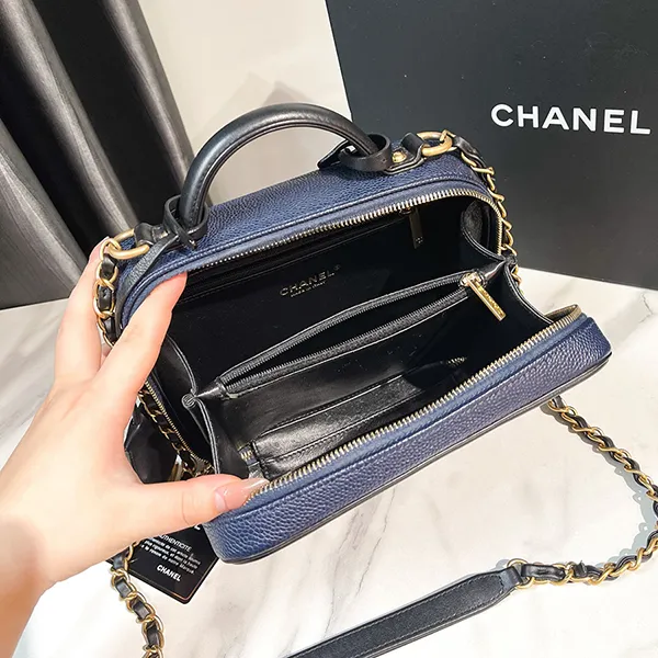 Túi Xách Tay Nữ Chanel Vanity Case Blue Black Caviar Màu Xanh Navy