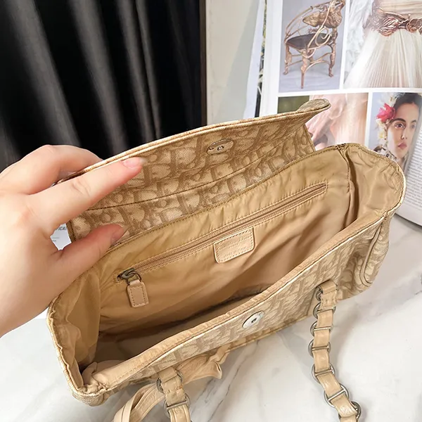 Túi Xách Tay Nữ Christian Dior Monogram Romantique Trotter Bag Beige Màu Be