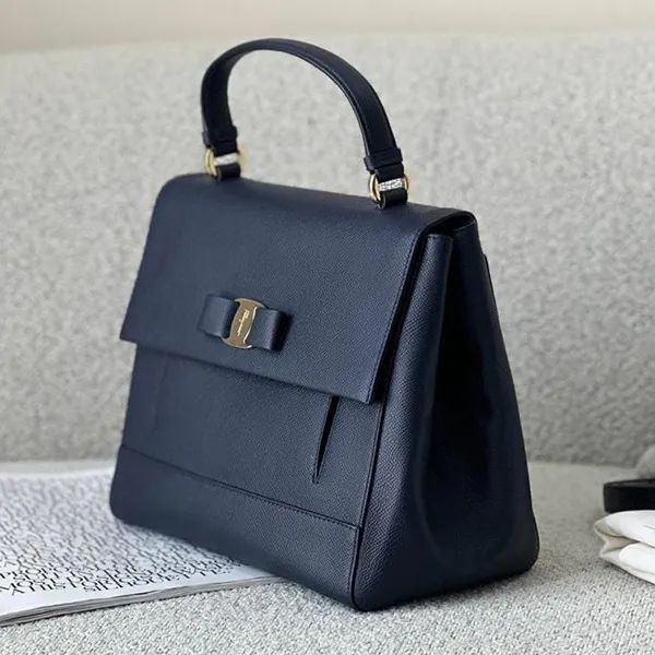 Túi Xách Tay Nữ Salvatore Ferragamo Top Handle Vara Bag Màu Xanh Navy - Túi xách - Vua Hàng Hiệu