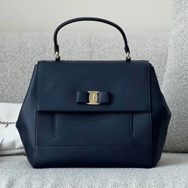 Túi Xách Tay Nữ Salvatore Ferragamo Top Handle Vara Bag Màu Xanh Navy - Túi xách - Vua Hàng Hiệu