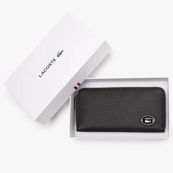Ví Nữ Lacoste Metal Plate Long Zip Wallet NF3937-BLK Màu Đen