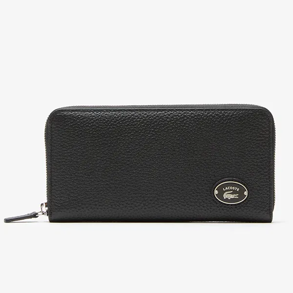 Ví Nữ Lacoste Metal Plate Long Zip Wallet NF3937-BLK Màu Đen