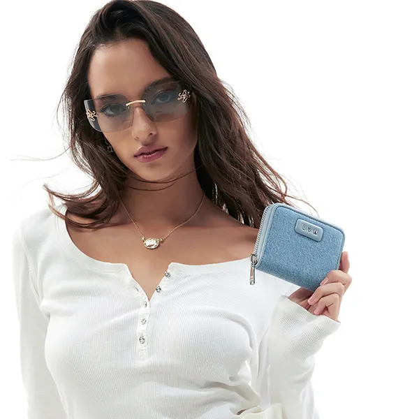Ví Nữ Lyn Lora Zip Short Wallet LL24FWF020 Màu Xanh Denim
