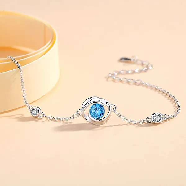 Vòng Đeo Tay Nữ Lili Jewelry Đính Đá CZ Hình Bông Hoa Hồng LILI_787759 Màu Bạc Phối Xanh - Trang sức - Vua Hàng Hiệu