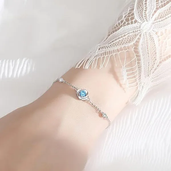 Vòng Đeo Tay Nữ Lili Jewelry Đính Đá CZ Hình Bông Hoa Hồng LILI_787759 Màu Bạc Phối Xanh - Trang sức - Vua Hàng Hiệu