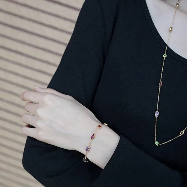 Vòng Đeo Tay Nữ Lili Jewelry LILI_634445 Bạc Mạ Vàng Đính Đá CZ Phối Màu