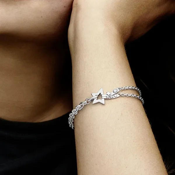 Vòng Đeo Tay Nữ Pandora Shooting Star Double Chain Bracelet 592409C01 QP Màu Bạc Size 20 - Trang sức - Vua Hàng Hiệu