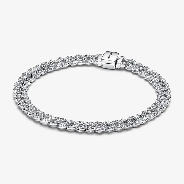 Vòng Đeo Tay Nữ Pandora Timeless Pavé Cuban Chain Bracelet 593008C01 Màu Bạc Size 16