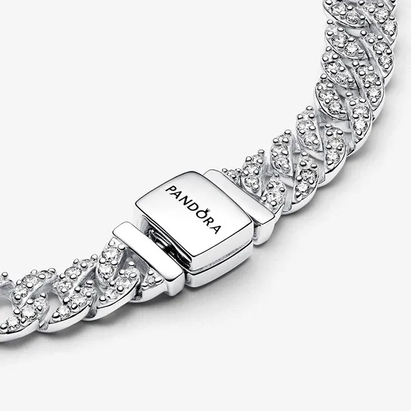 Vòng Đeo Tay Nữ Pandora Timeless Pavé Cuban Chain Bracelet 593008C01 Màu Bạc Size 16
