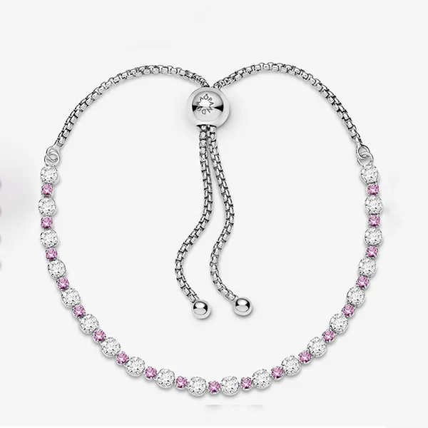 Vòng Đeo Tay Nữ Pandora Pink And Clear Sparkle Slider Bracelet 599377C02 Màu Bạc/Hồng