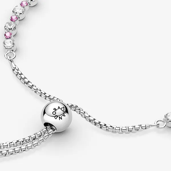 Vòng Đeo Tay Nữ Pandora Pink And Clear Sparkle Slider Bracelet 599377C02 Màu Bạc/Hồng