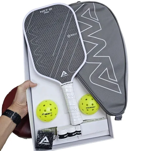 Vợt Pickleball Ama Sport NXT 01 Pro Titanium 16mm Màu Xám Trắng (Kèm túi và hộp đựng)